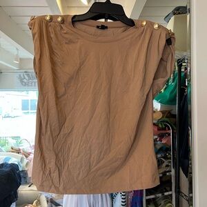 Express Tan Muscle Tee with Gold Buttons